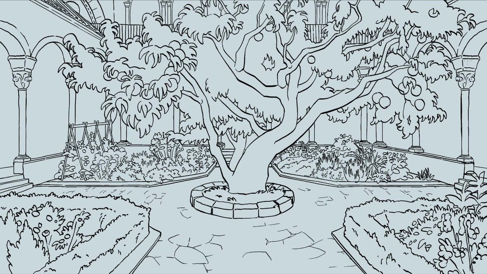 Peach Tree Courtyard, background design
