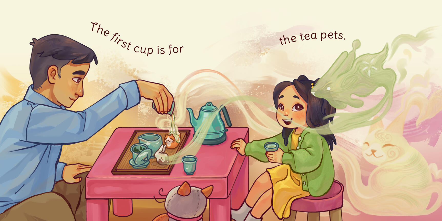 Tea Pet Party illustration spread